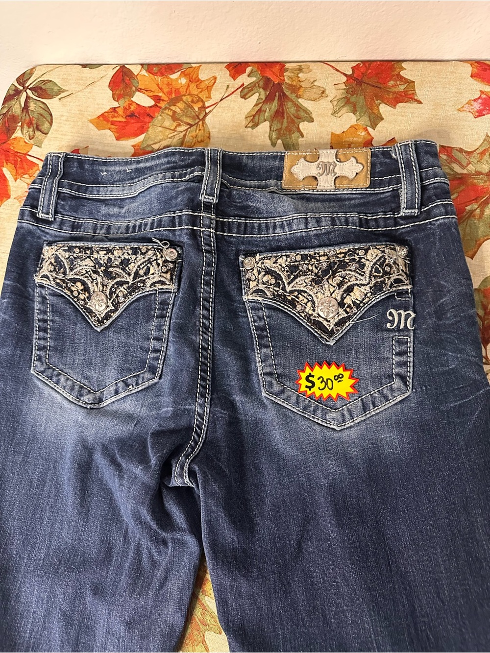 Miss Me Dark Blue Bootcut Jeans with Embroidered Pocket Flaps